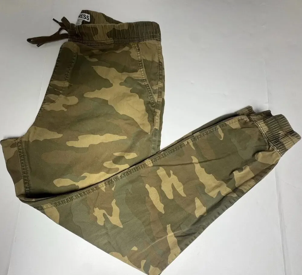 Express Camo Jogger Pants Men’s 36 Green Brown Tan Cotton Twill Drawstring